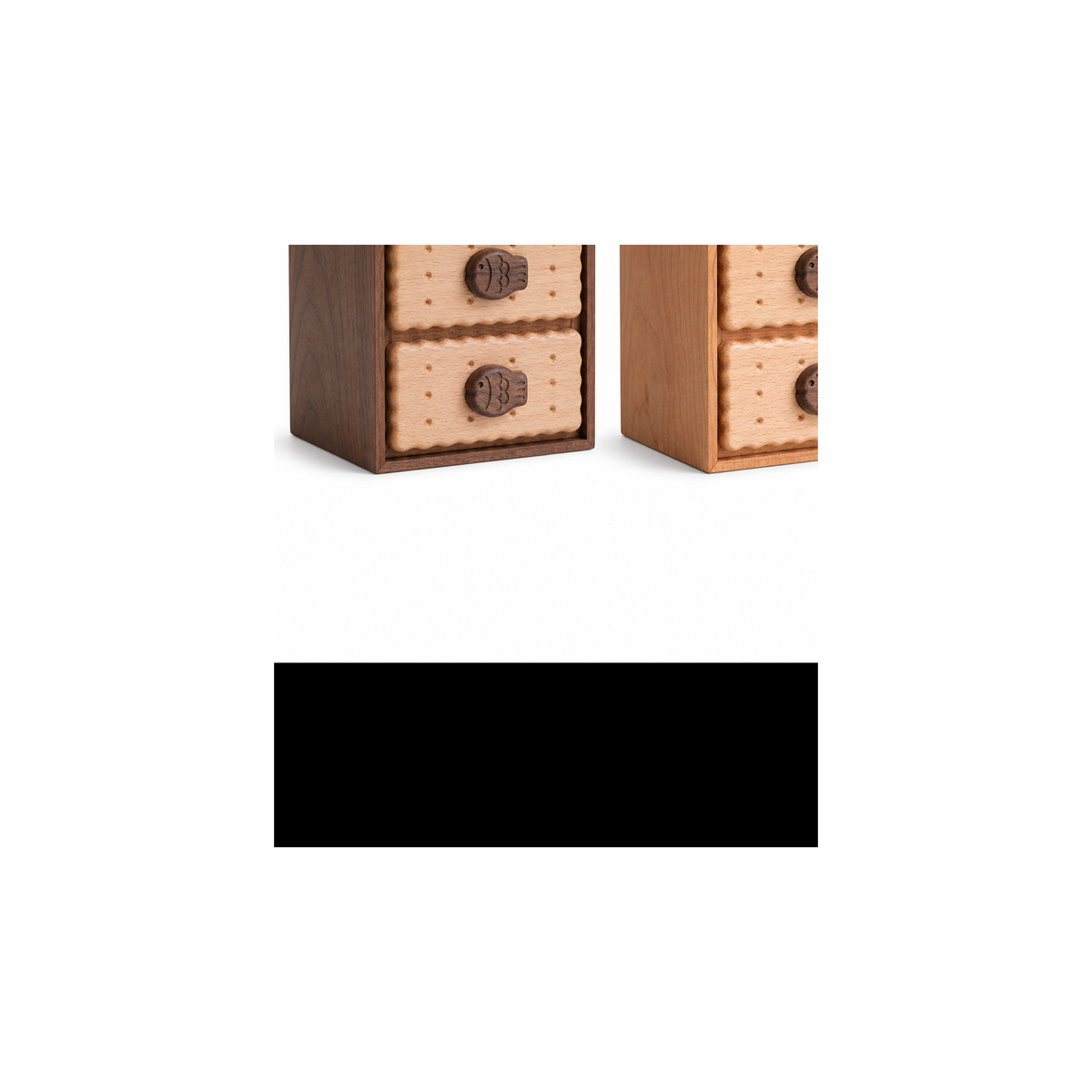 Walnut Oudine two-drawer cabinet on white background