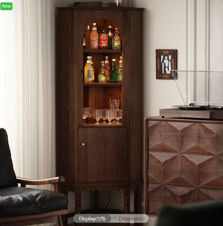 LED Lit Accent Cabinet with 3 Exterior Shelves, Cocoa Top, Cabinet Knobs, Corner Shape, Closet, and Simple Style, Brown