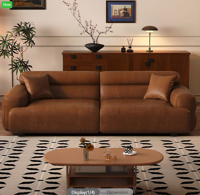 Modish Solid Color Scratch-durable Standard Sofa in Midnight Black/Mocha/Amber Color, Seats 3/2-seater with 2 Pillows