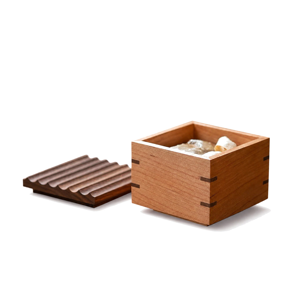 Linden Ripple Lid Solid Wood Storage Box on a pure white background