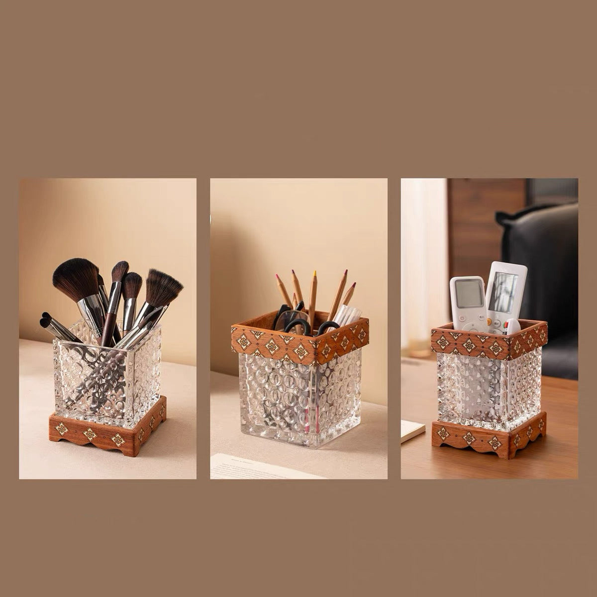 Oakley Rosewood Glass Makeup Brush Storage Box product view 8