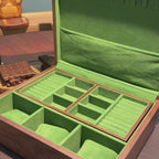 Emerald jewelry box green velvet compartment layout