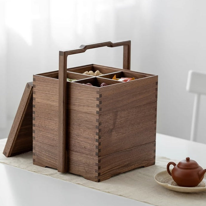 Clef walnut storage caddy with small accessories