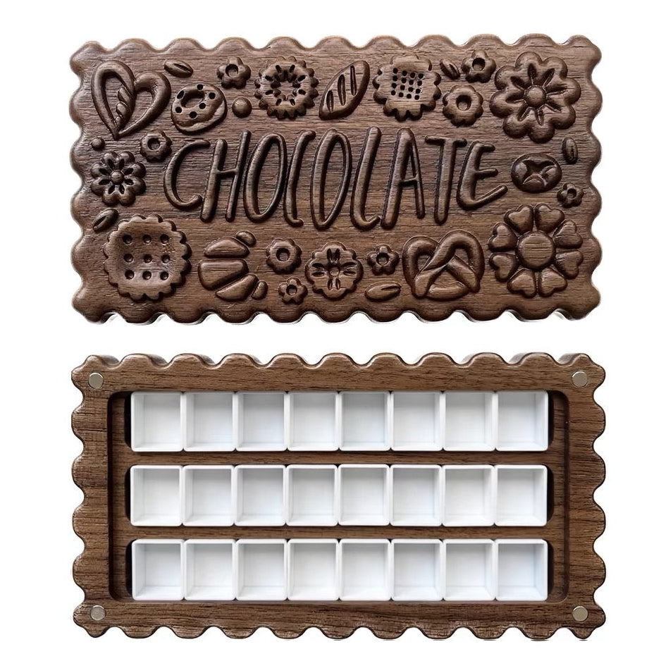 Open and closed views of the Cokkie walnut palette