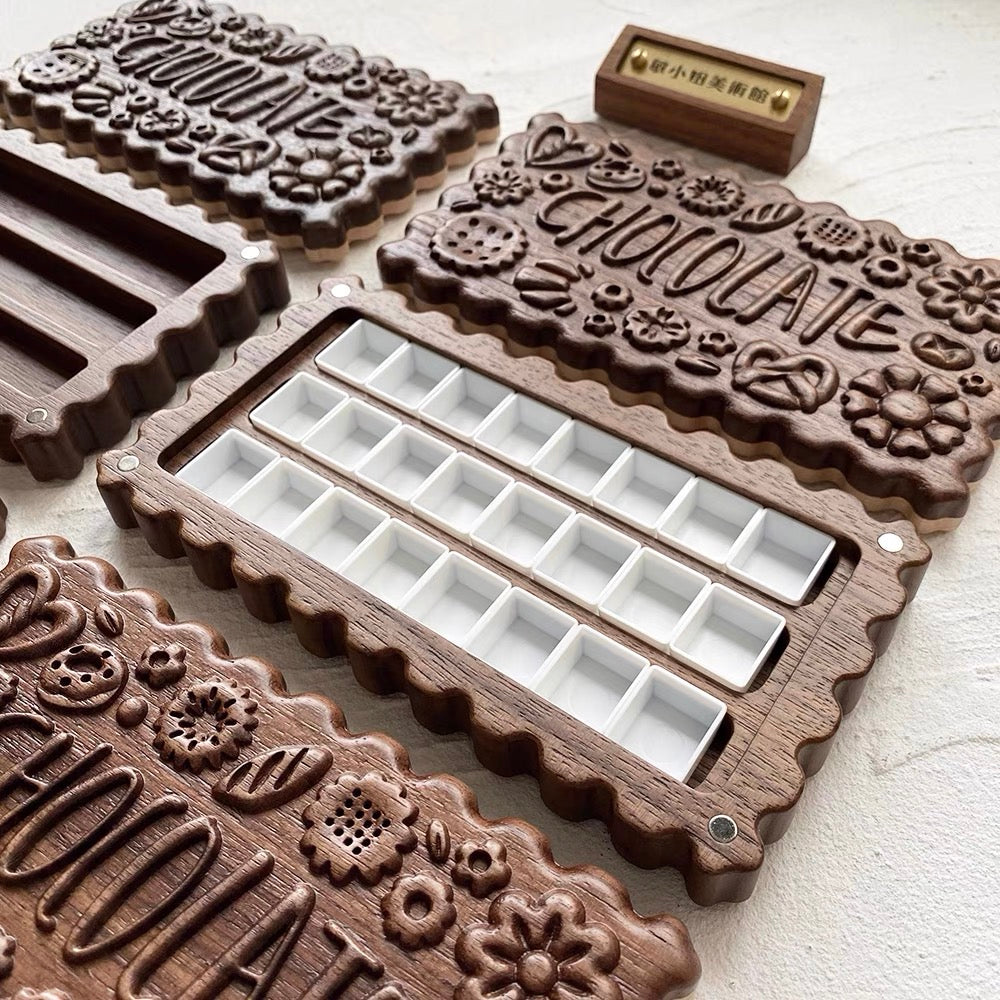 Cokkie walnut watercolor palette box
