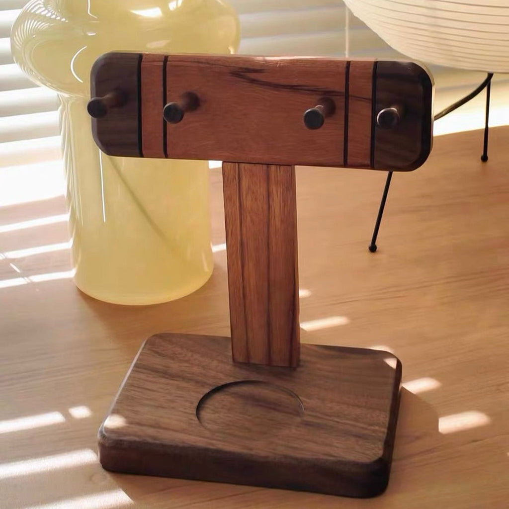 Gason solid walnut espresso portafilter stand close-up