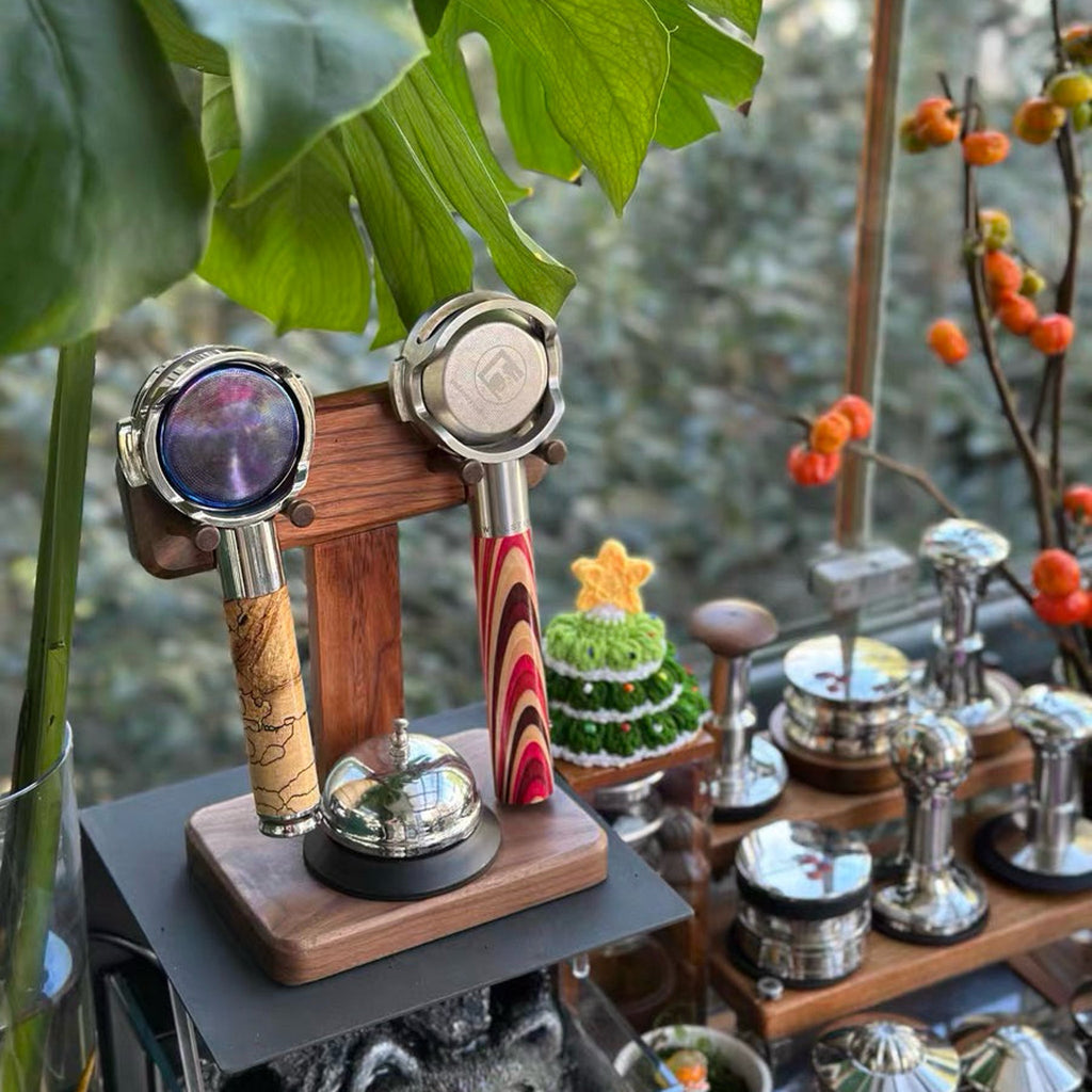 Gason walnut portafilter stand with natural wood grain