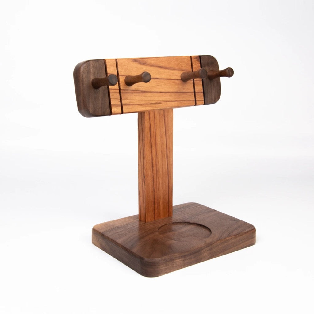 Gason walnut wood portafilter holder on coffee bar