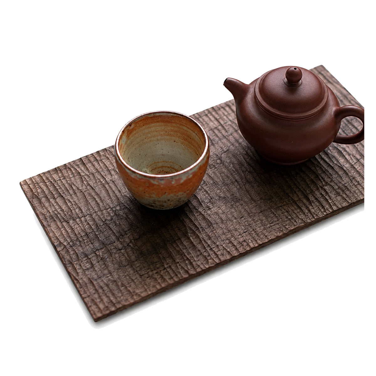 TLine Handcrafted Textured Walnut Tea Tray on a pure white background