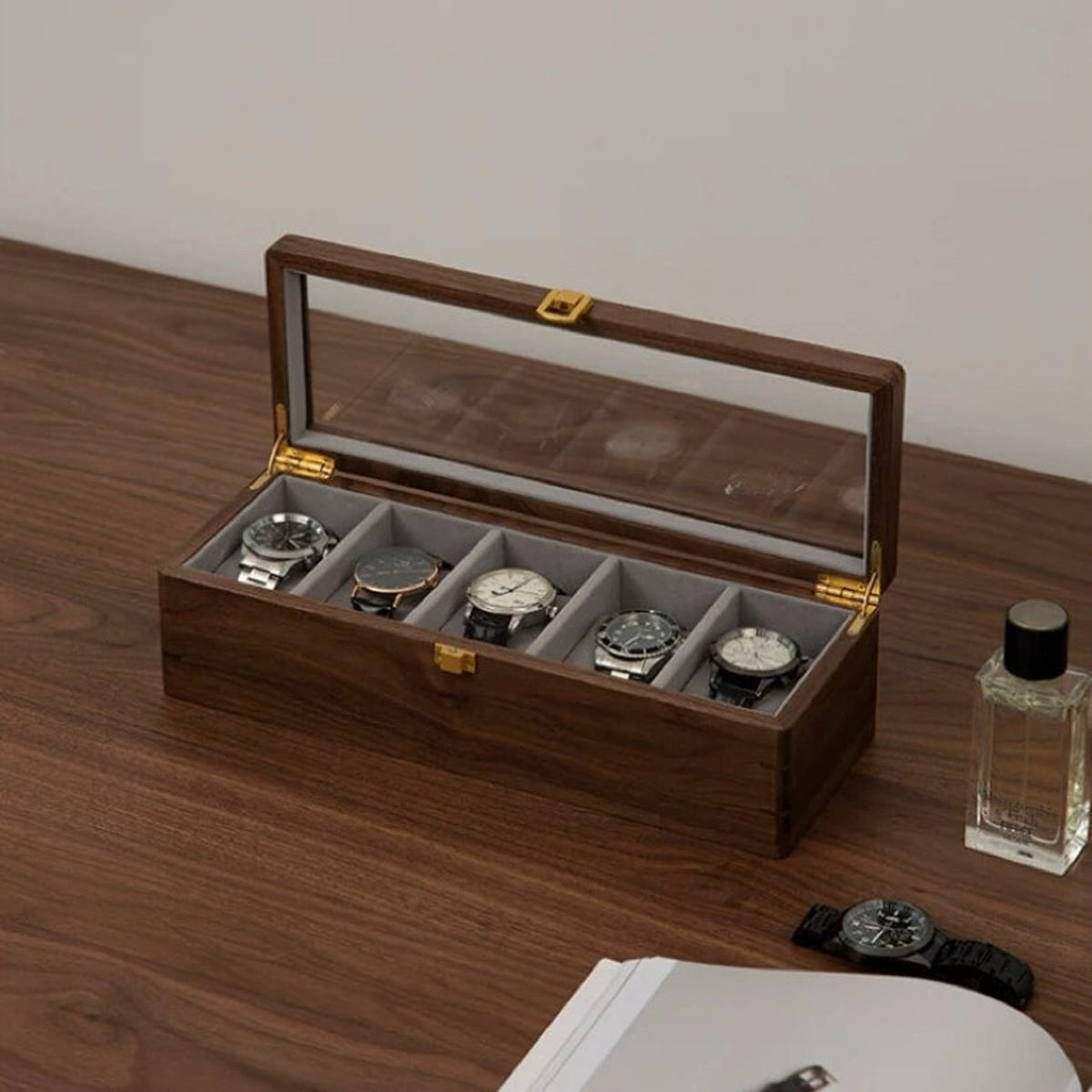 Cadran Solid Walnut Watch Box Collection with Glass Lid product view 8