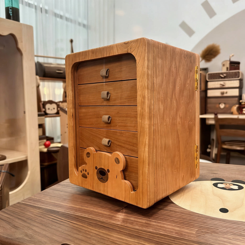 Peoria cherry rotating jewelry cabinet three-quarter view