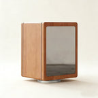 Rear mirror view of the Peoria rotating jewelry cabinet in cherry and walnut
