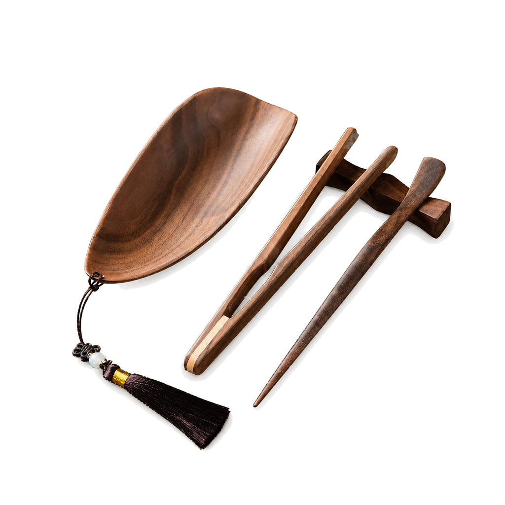 Kongfu Walnut Tea Ceremony Four-Piece Set on a pure white background