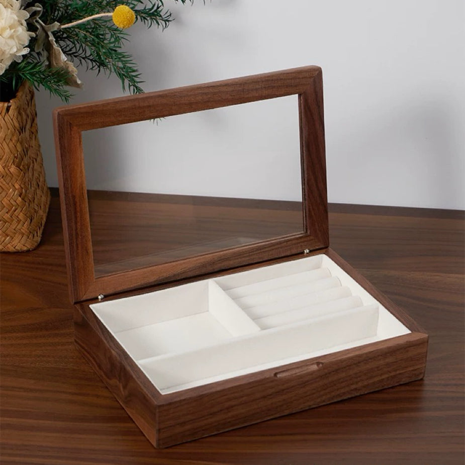 Empty open walnut Giselle jewelry box