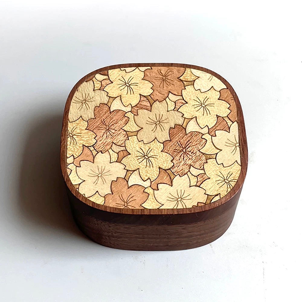 Laya walnut jewelry box with blush blossom wood inlay