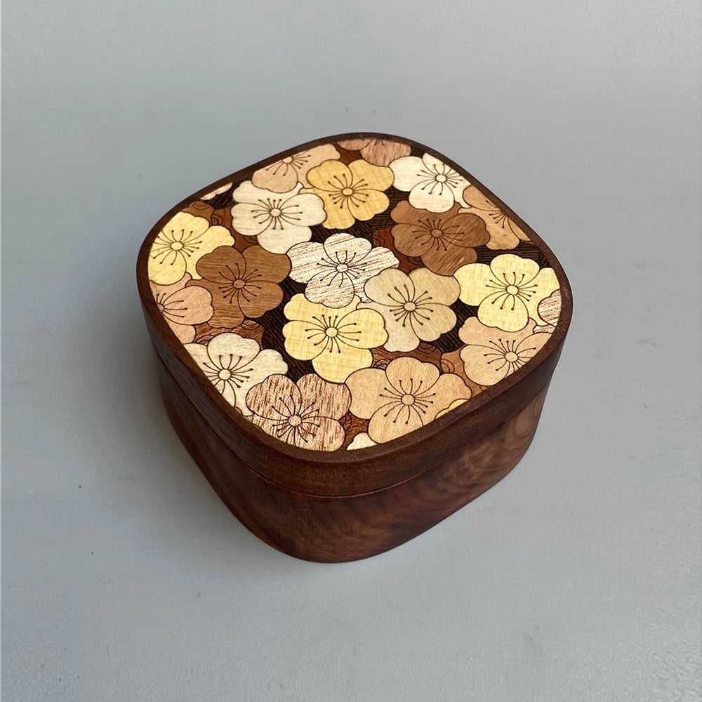 Laya walnut jewelry box with plum blossom wood inlay