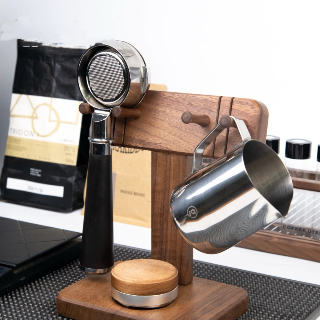 Solid walnut portafilter rest for espresso workstation