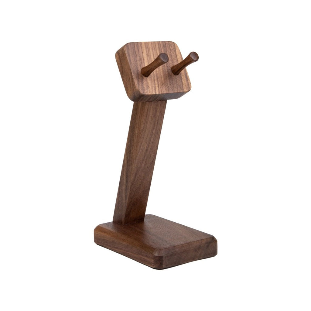 Solid walnut portafilter stand for espresso setup