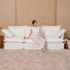 Pearl White Birch Wood Sofa – Minimalist Pillow-Style Settee Bench With 2/3 Seater for Living Room