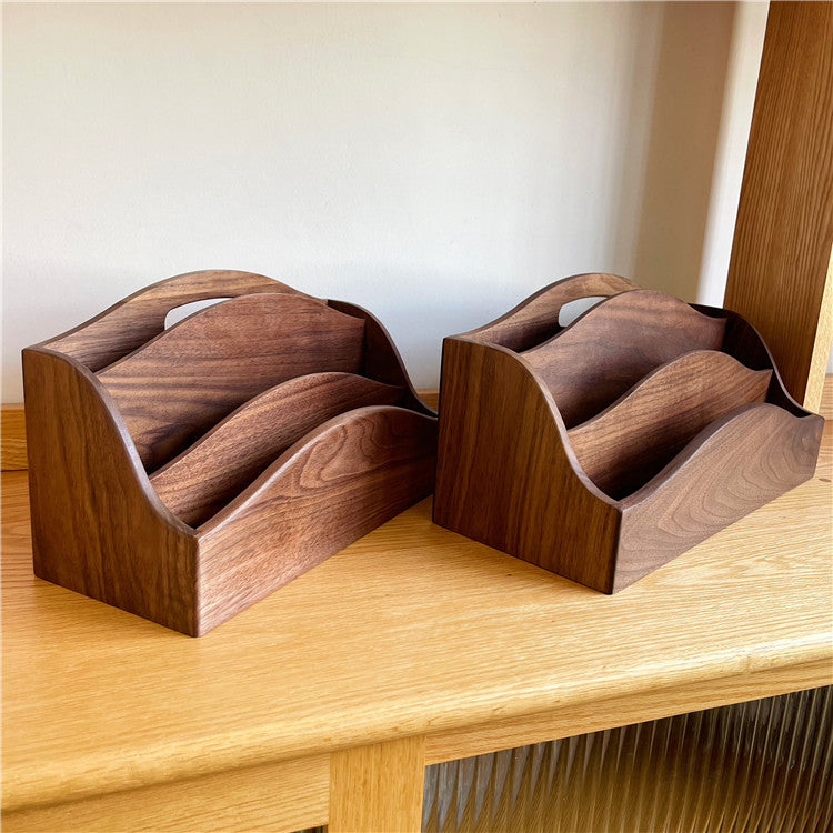 Empty Wilhelm walnut record and magazine organizer