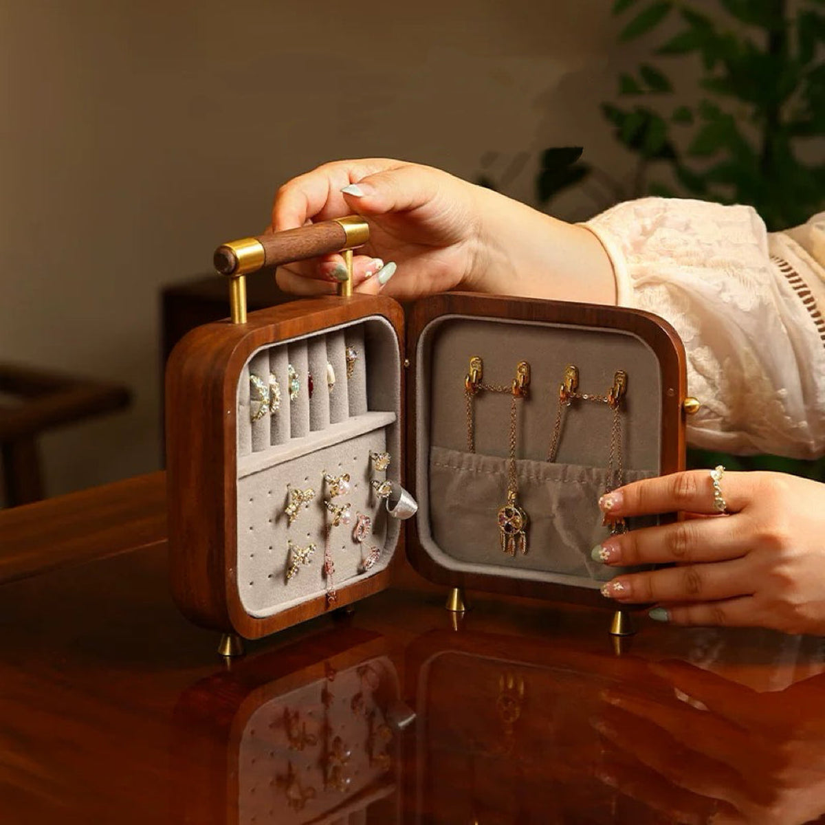 Rosalie Wooden Jewelry Box with Handle