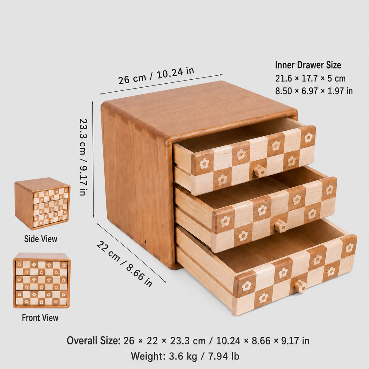 Dahlia Solid Wood 3-Drawer Storage Cabinet