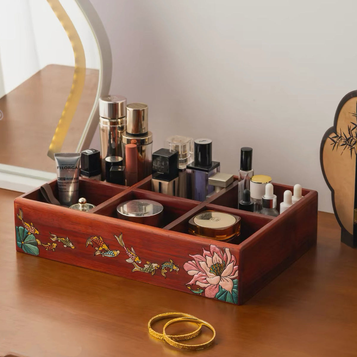 Marielle Rosewood Makeup & Remote Control Organizer
