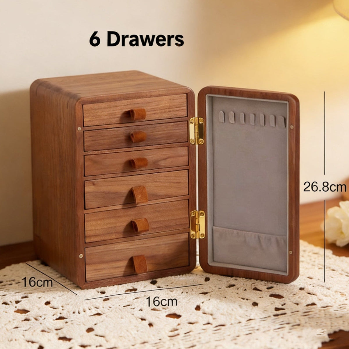 Edith Wooden Jewelry Box With 6 Drawers
