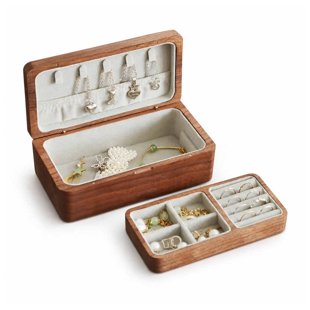 Helly Double-Layer Walnut Jewelry Box