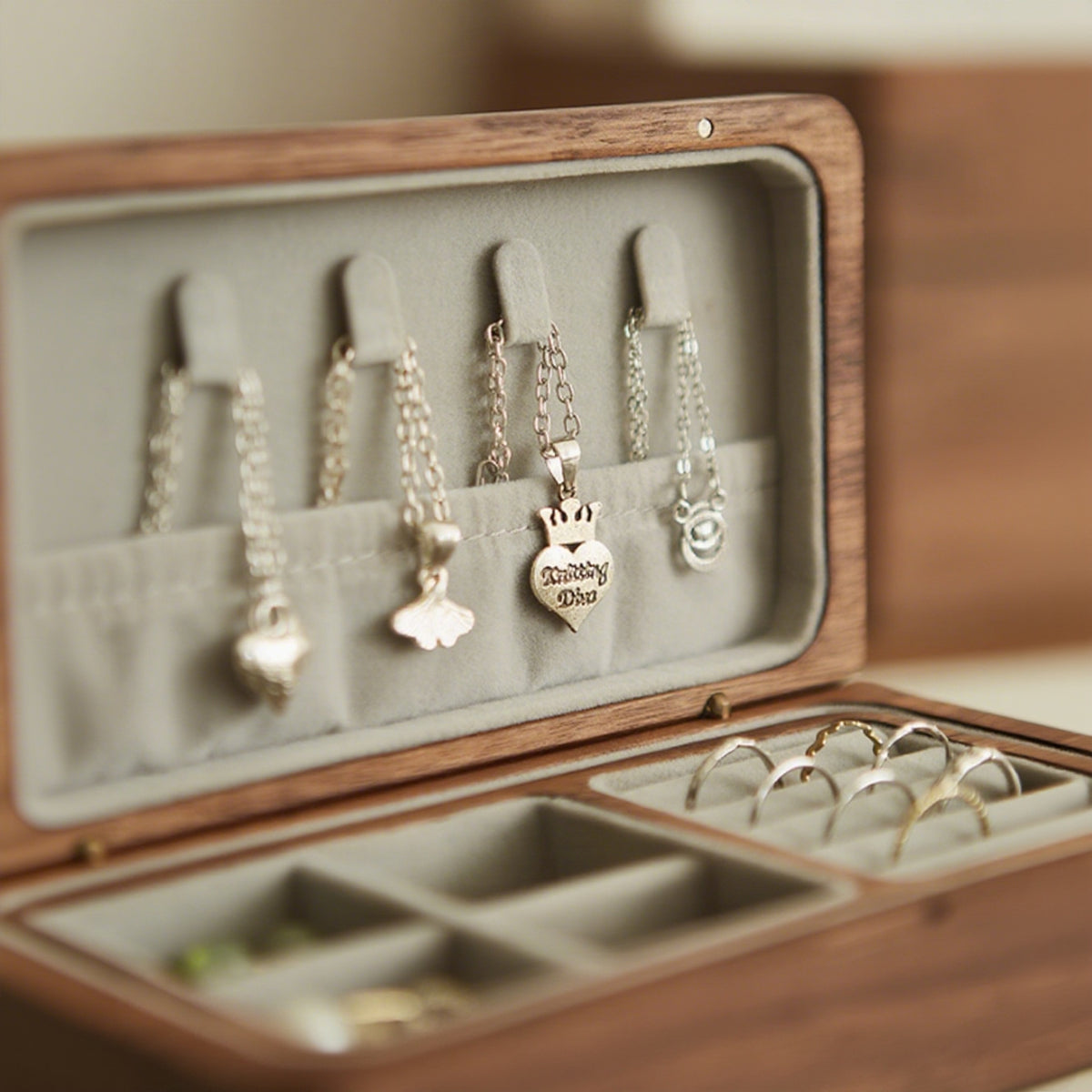 Helly Double-Layer Walnut Jewelry Box