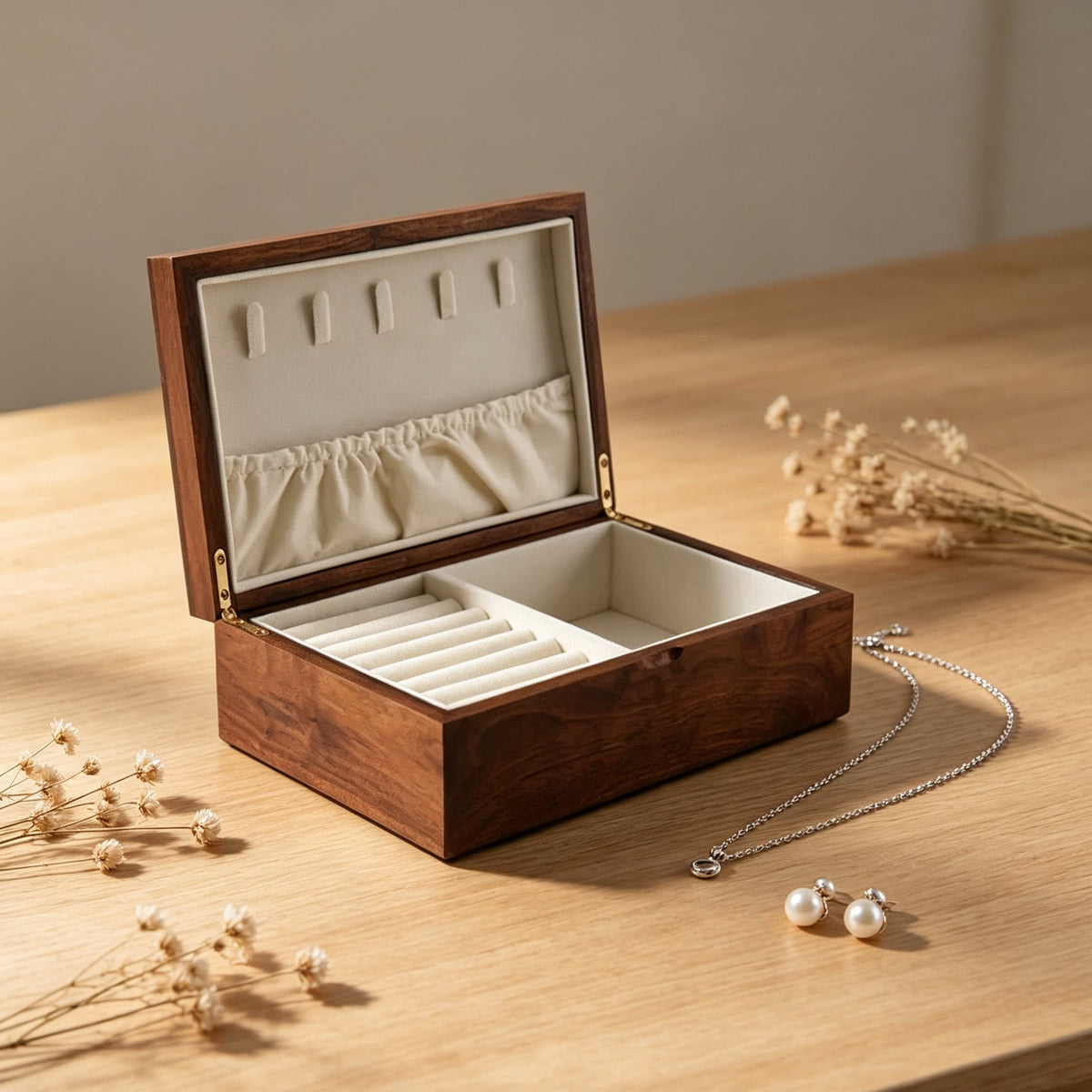 Theresa Dual-Layer Walnut Jewelry Box