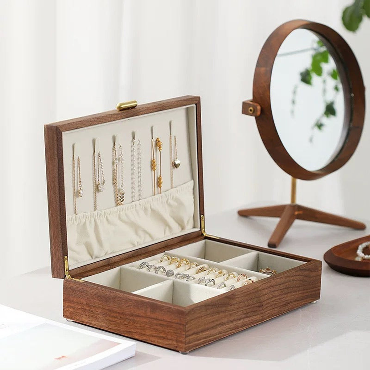Theresa Dual-Layer Walnut Jewelry Box