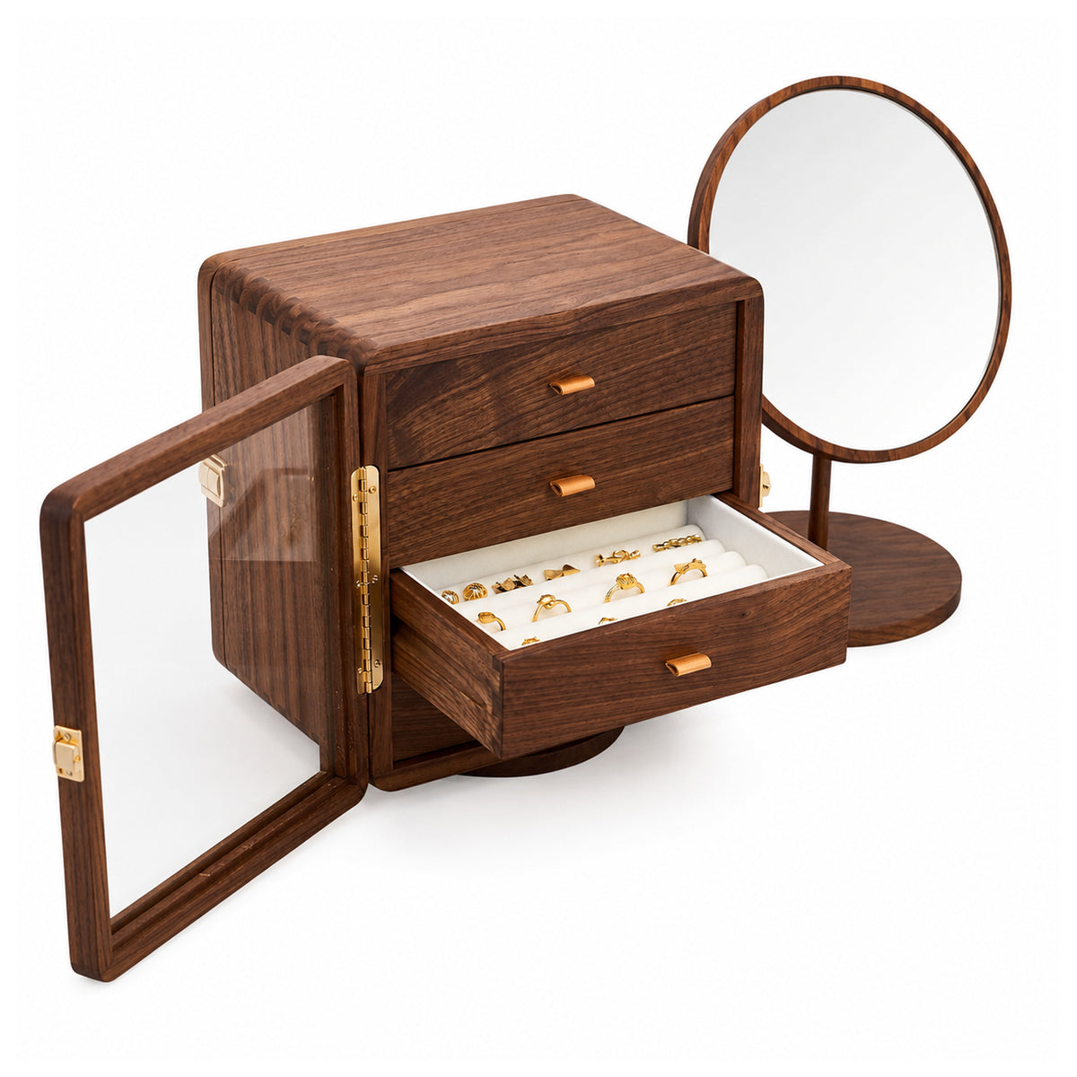 Suzie Solid Walnut Dual-Sided Jewelry Box