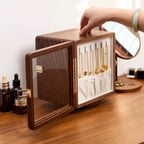 360-degree black walnut jewelry box with dual compartments