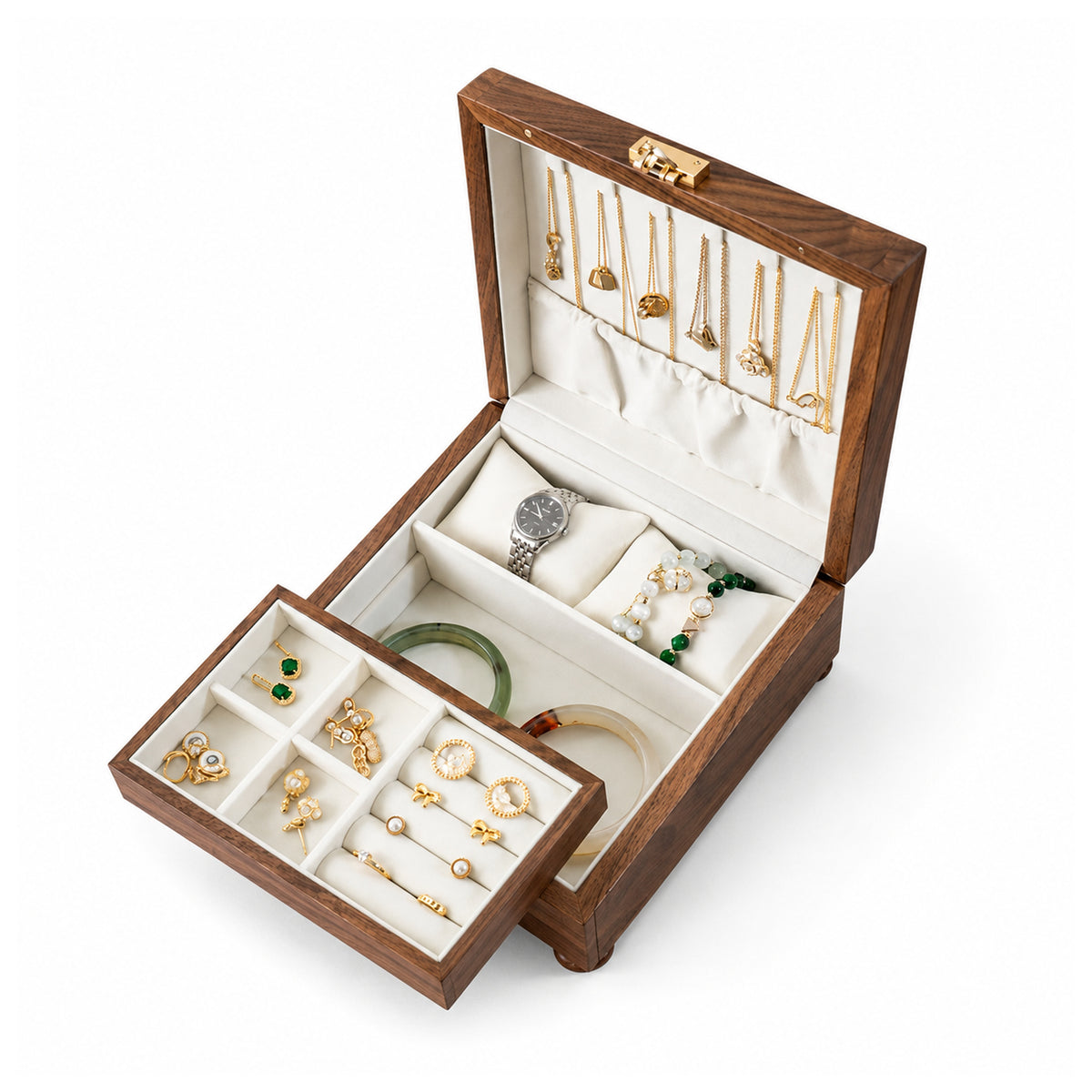 Talina Two-Layer Square Walnut Jewelry Box