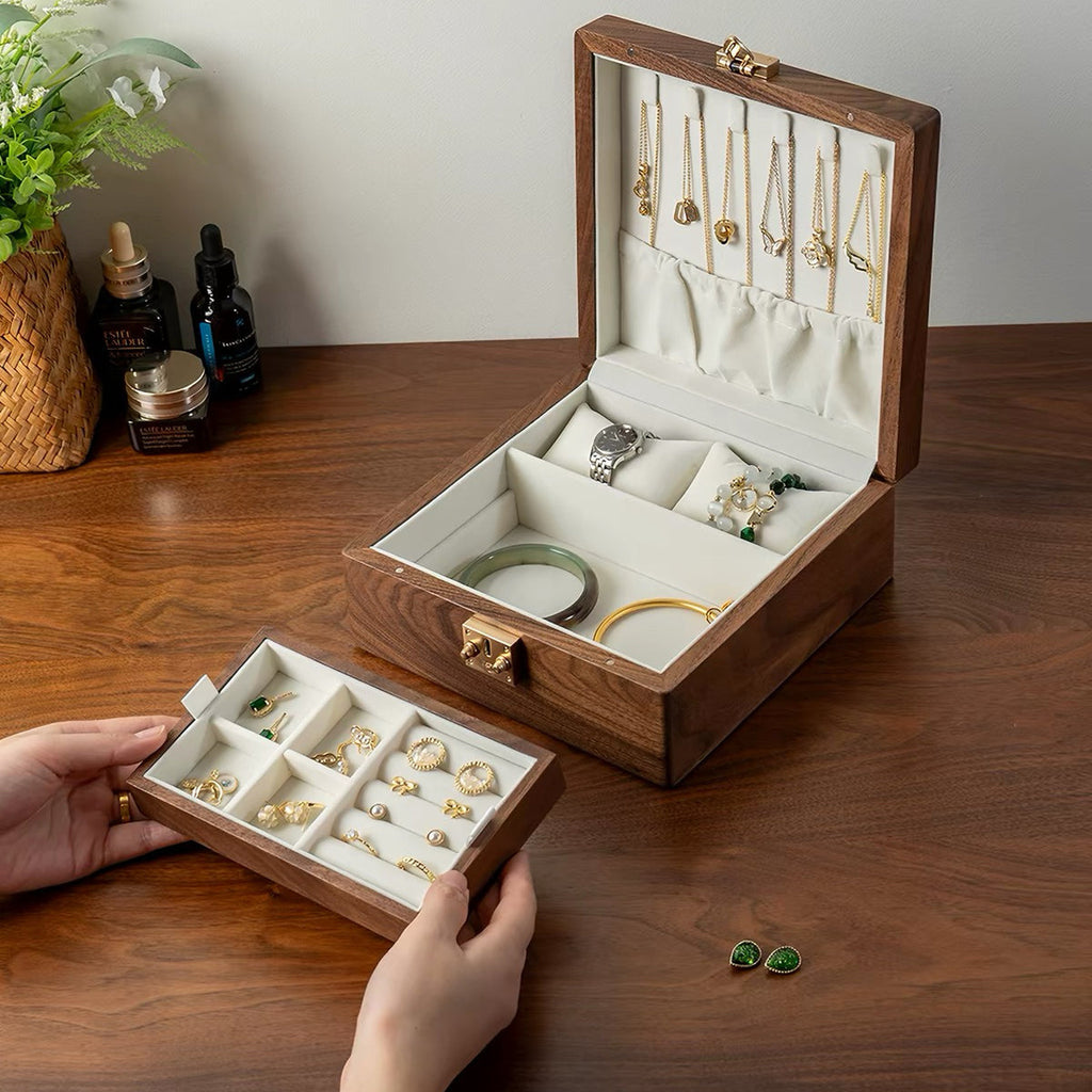 Talina Two-Layer Square Walnut Jewelry Box
