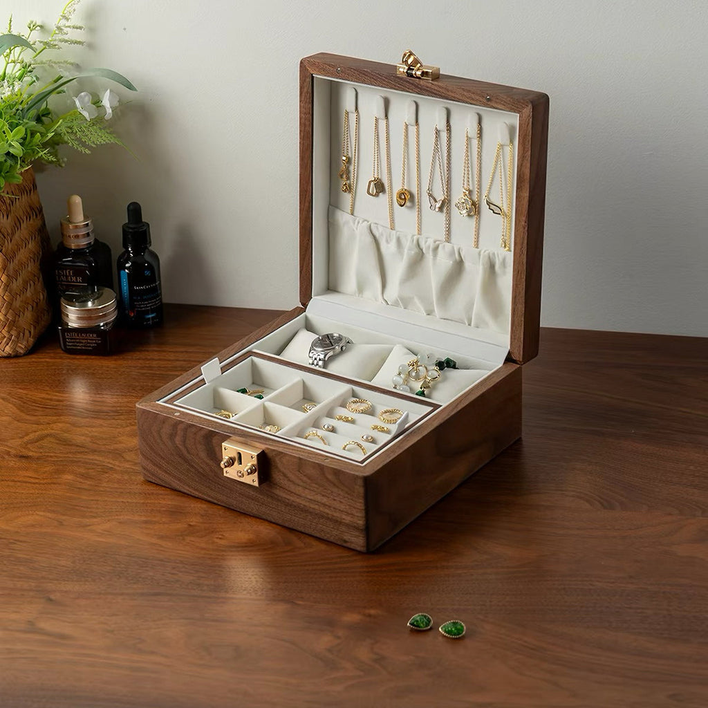 Talina Two-Layer Square Walnut Jewelry Box