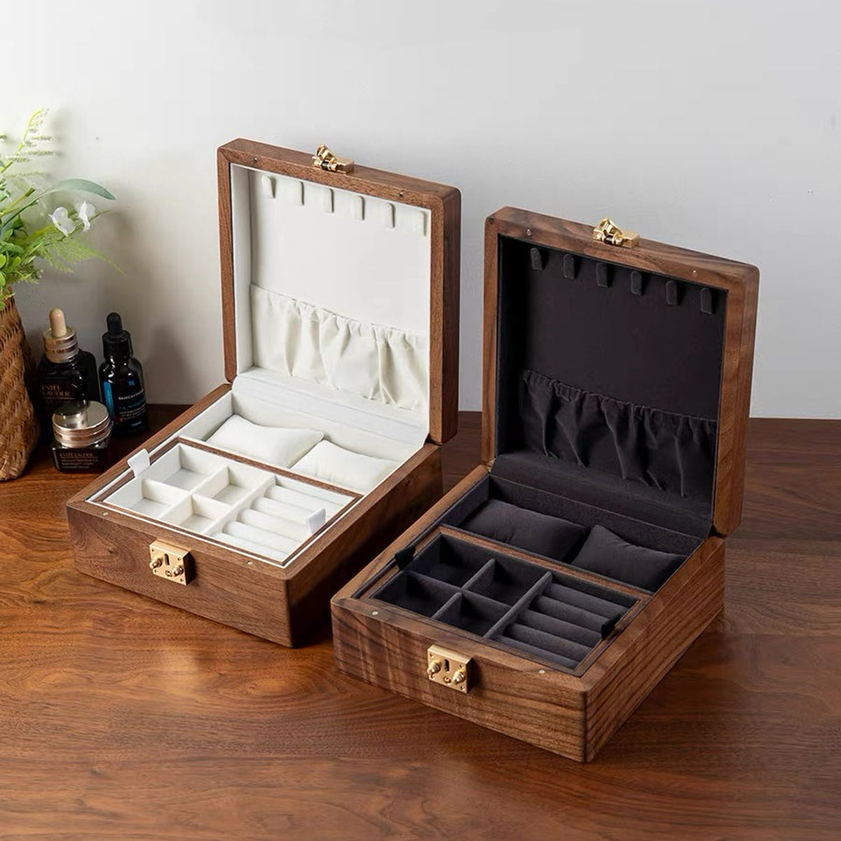 Talina Two-Layer Square Walnut Jewelry Box
