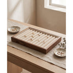 Walnut stackable jewelry tray insert with ring slots and compartment dividers