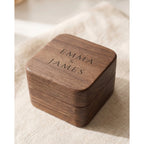Walnut ring box lid engraved with two names, free custom engraving