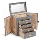 GZJSLOVE gray jewelry box with mirror and open drawers