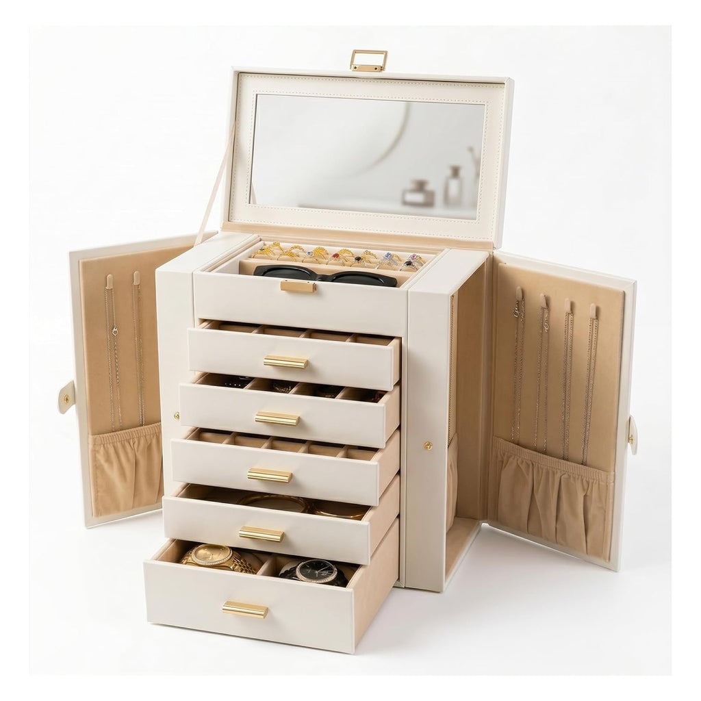 GZJSLOVE white jewelry box with additional drawer storage