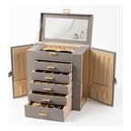 GZJSLOVE gray jewelry box with mirror and additional drawer storage