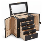 GZJSLOVE black jewelry box with mirror and open drawers