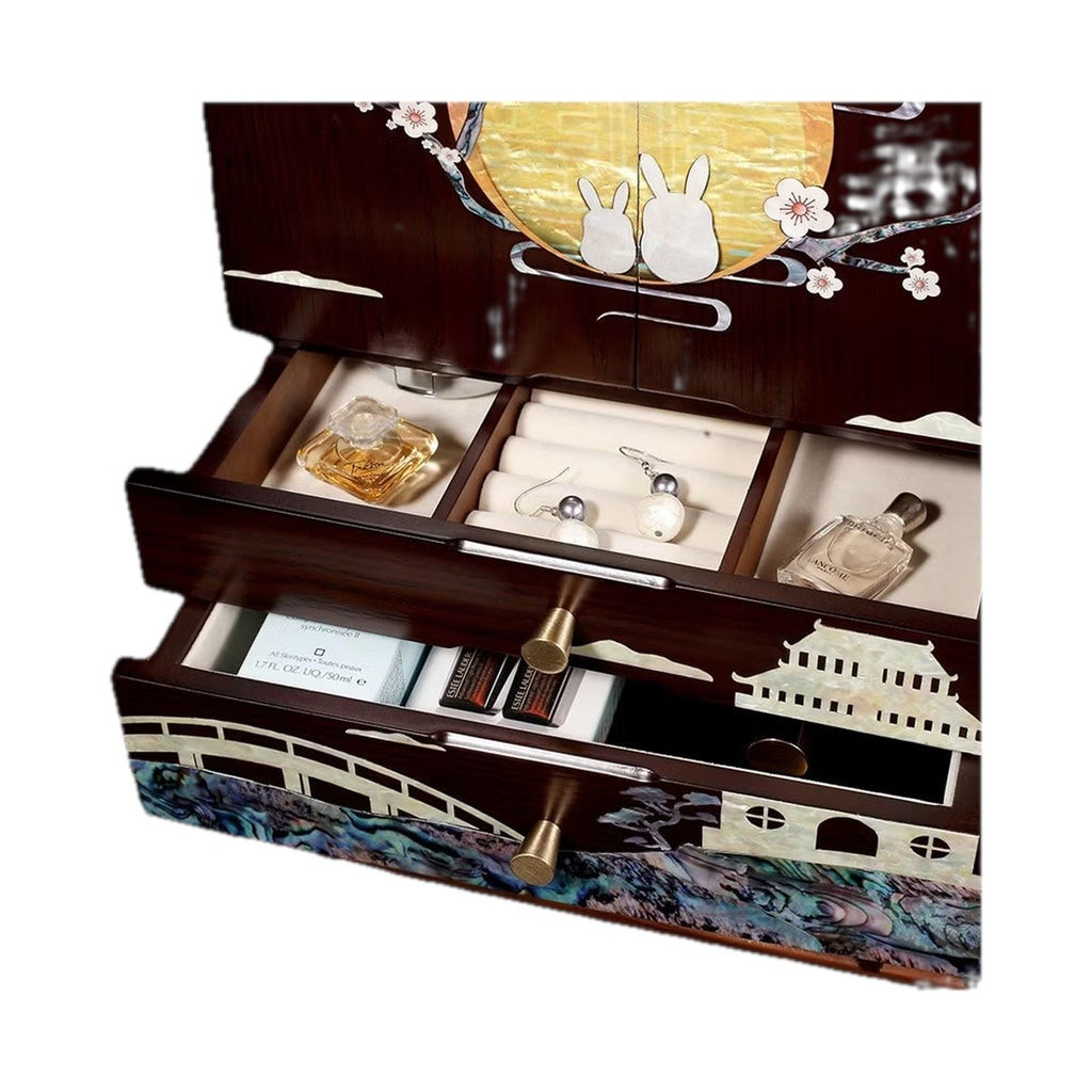 GZJSLOVE Floral mother-of-pearl inlay multi-tier jewelry cabinet view 3