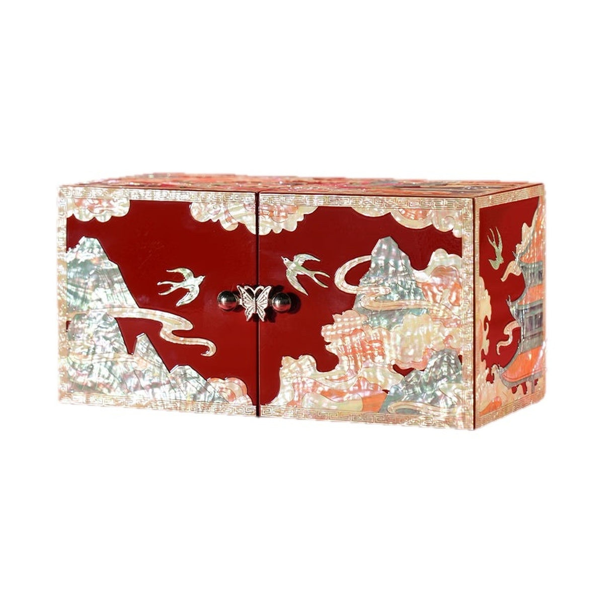 GZJSLOVE Floral mother-of-pearl inlay multi-tier jewelry cabinet view 2