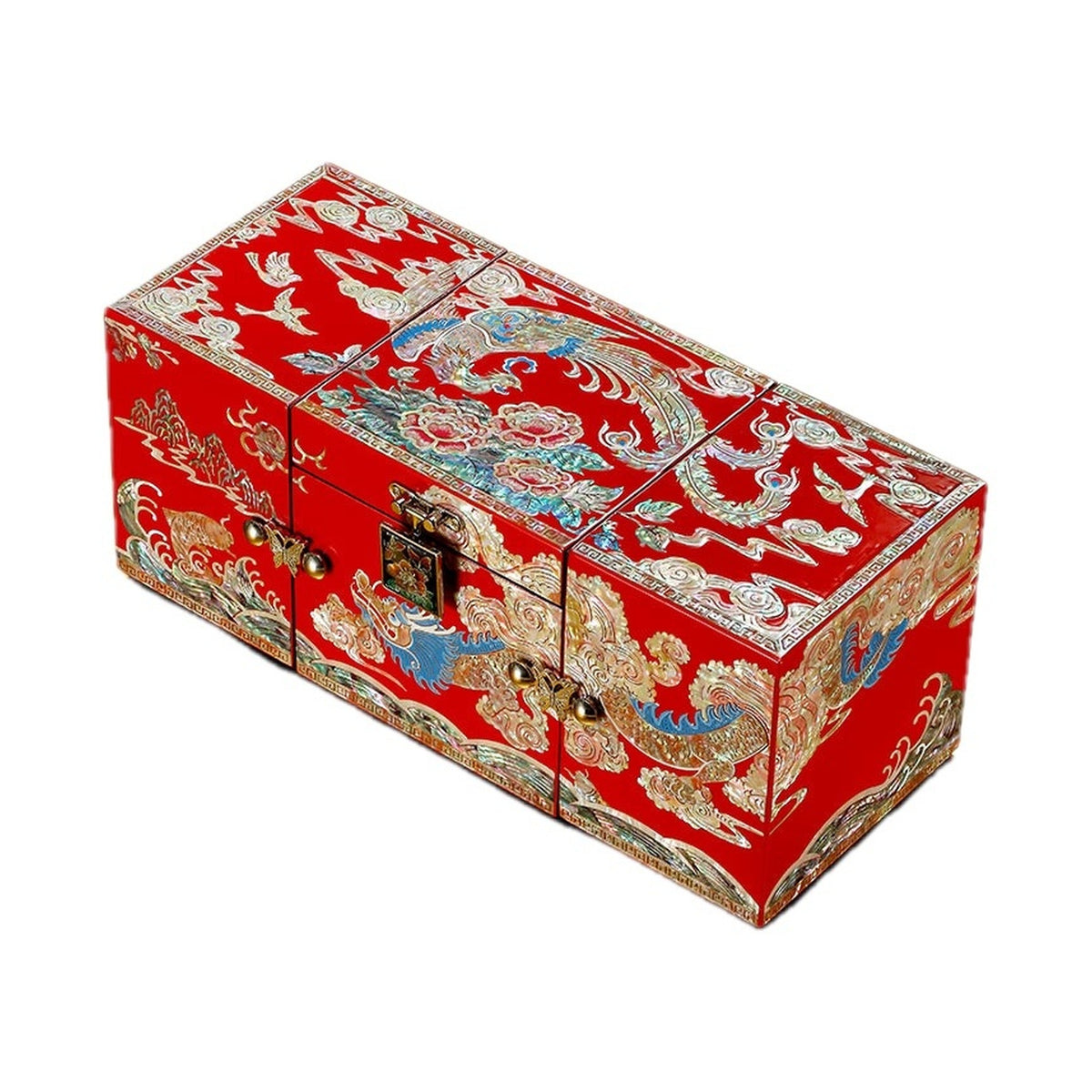 GZJSLOVE Dragon and Phoenix mother-of-pearl inlay jewelry box view 1