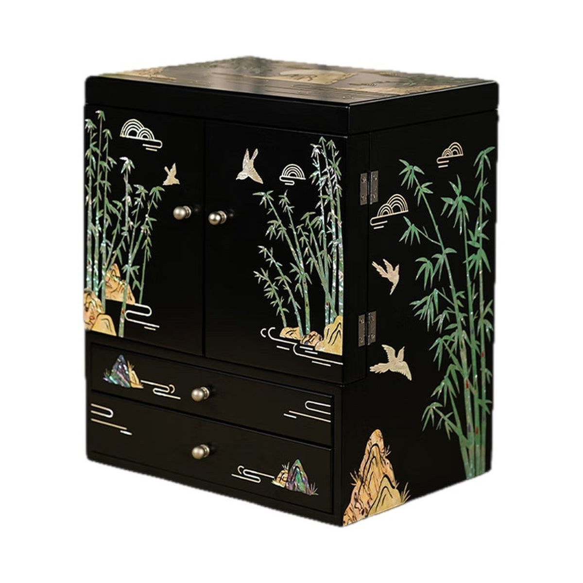 GZJSLOVE Bamboo mother-of-pearl inlay multi-tier jewelry cabinet view 1
