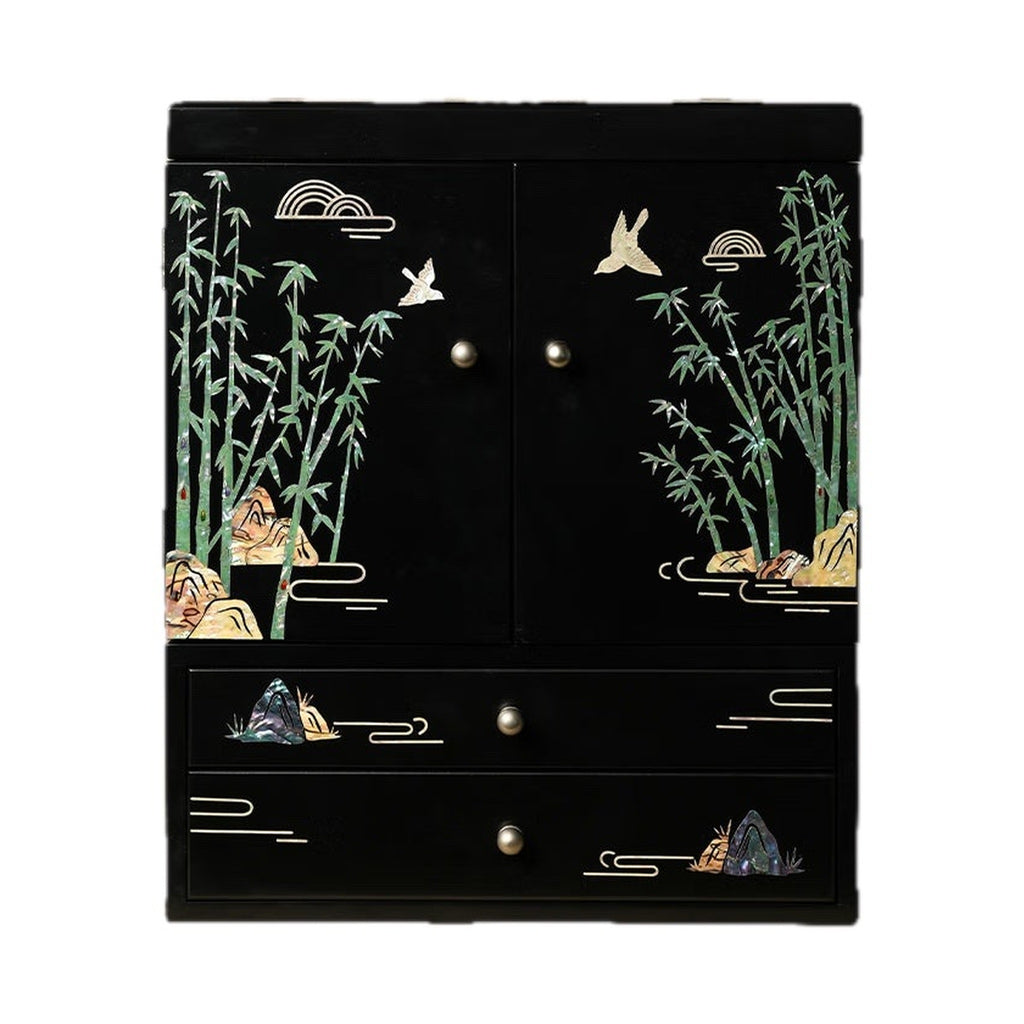 GZJSLOVE Bamboo mother-of-pearl inlay multi-tier jewelry cabinet view 2