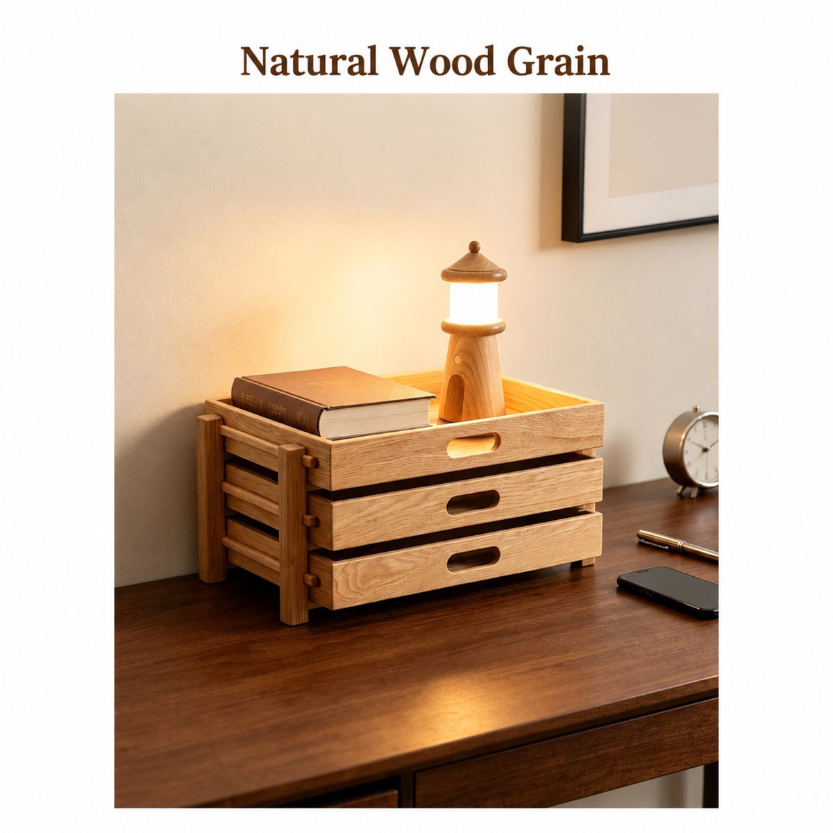 Wood grain and desktop organizer display